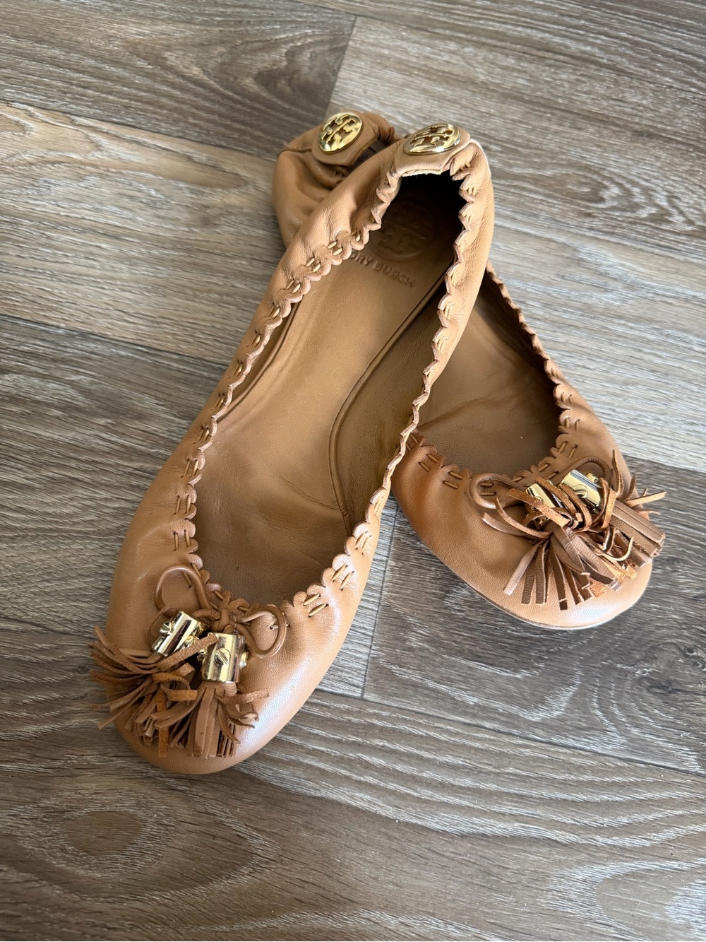 TORY BURCH Leather Ballet Flats - Tan size 8